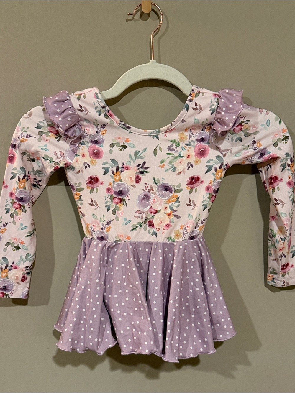 cheeky plum Floral & Polka Dot Lavender Long-Sleeve Twirl Dress